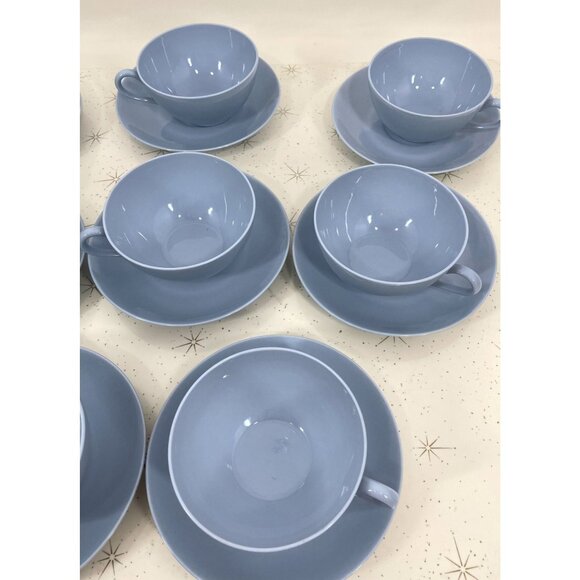 Vintage Swiss Langenthal cups & saucers, Robin egg blue porcelain, coffee for 2 - Picture 4 of 10